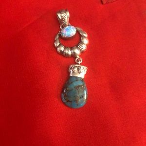 Silver Pendant with Turquoise and Crystal Stones